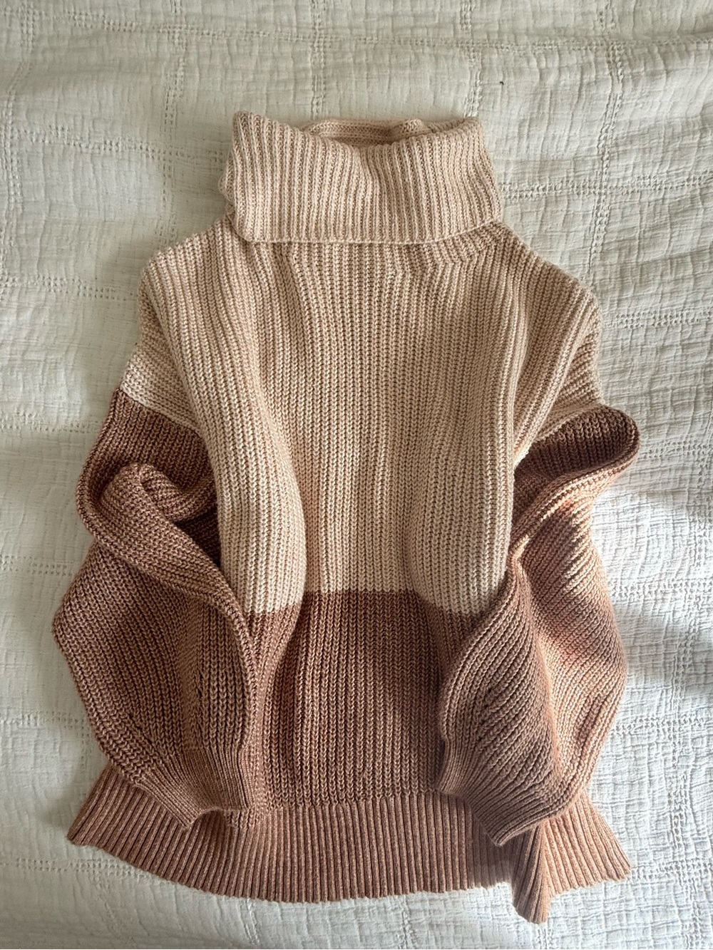 American Eagle Outfitters Two-Tone Cowl Neck Sweater in Cream and Brown